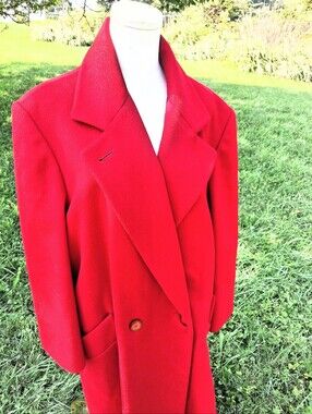 70's Vintage Loring Red Wool Long Trench Coat Rare Condition Size Large To XL